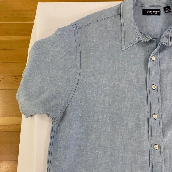 Roundtree & Yorke Men’s 100% Linen Light Blue Button Down Size XL - Picture 10 of 12
